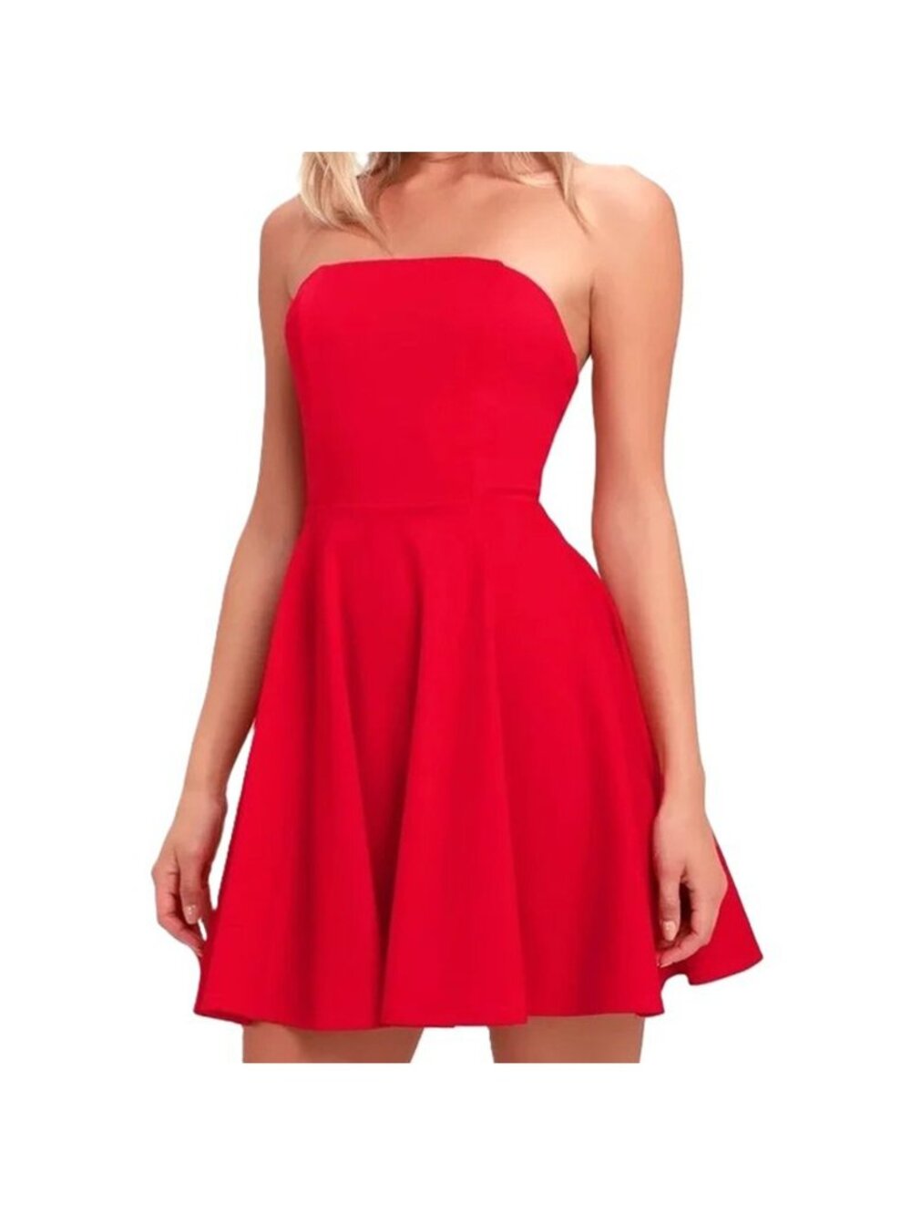 Lulus Strapless Mini Dress Twirl Red Skater Style Back Zip Size Small